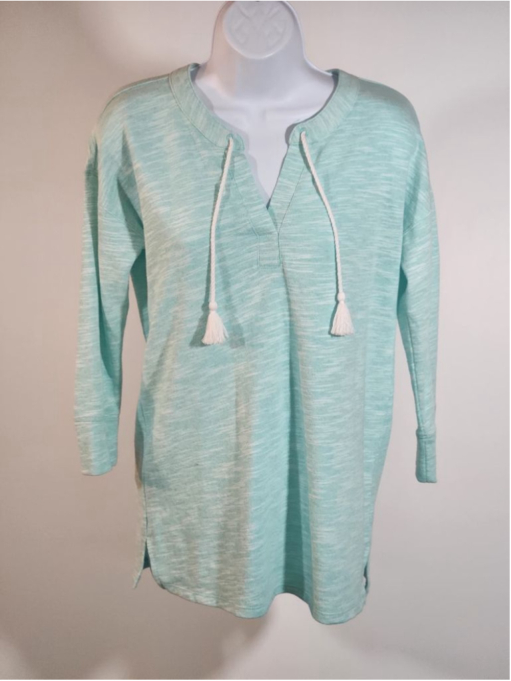Women's Talbots Terry Tunic Top XS Light Mint, 3/4 Sleeve, Boho Athleisure NWOT